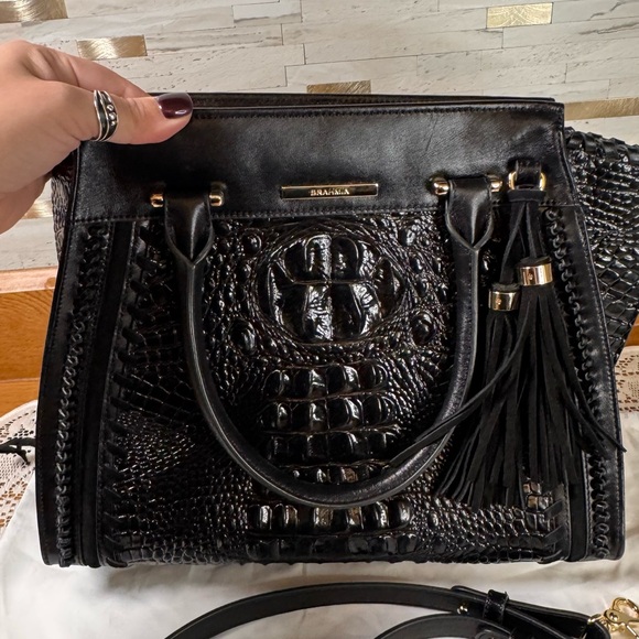 Brahmin Black Croc-Embossed Melbourne Priscilla Satchel - Picture 10 of 12